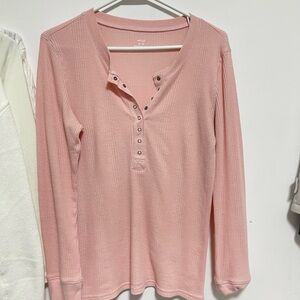 Aerie Pink Long Sleeve Henley Top